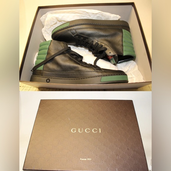 NWT Gucci Men’s Black and Green Snakeskin & Leather Sneakers 368423 - US Sz 10.5 - Picture 16 of 16